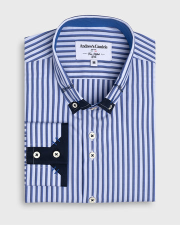 Camisa Casual popelin rayas - cuello button-down  puño simple 2 botones regular azul