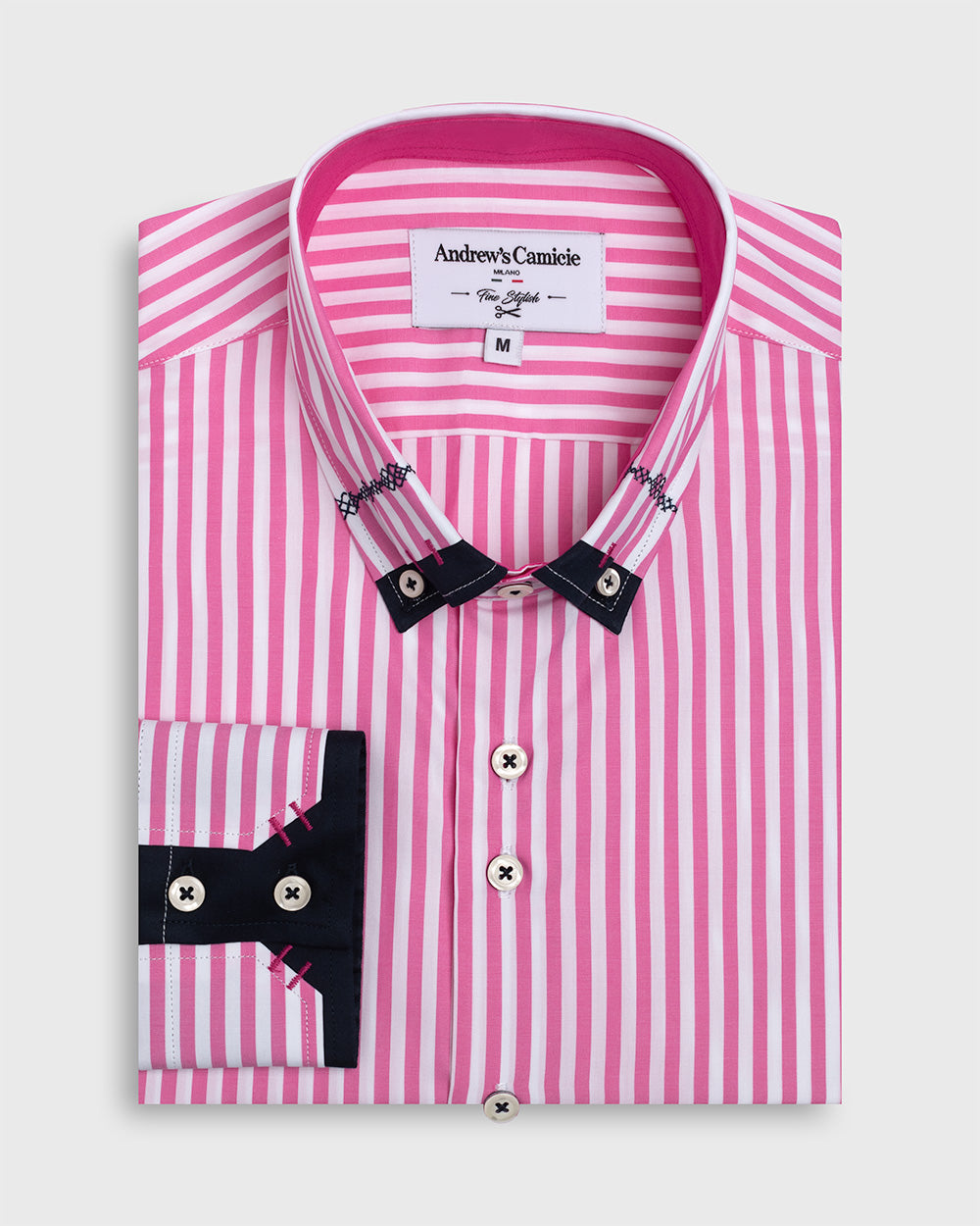 Camisa Casual popelin rayas - cuello button-down puño simple 2 botones regular rosa