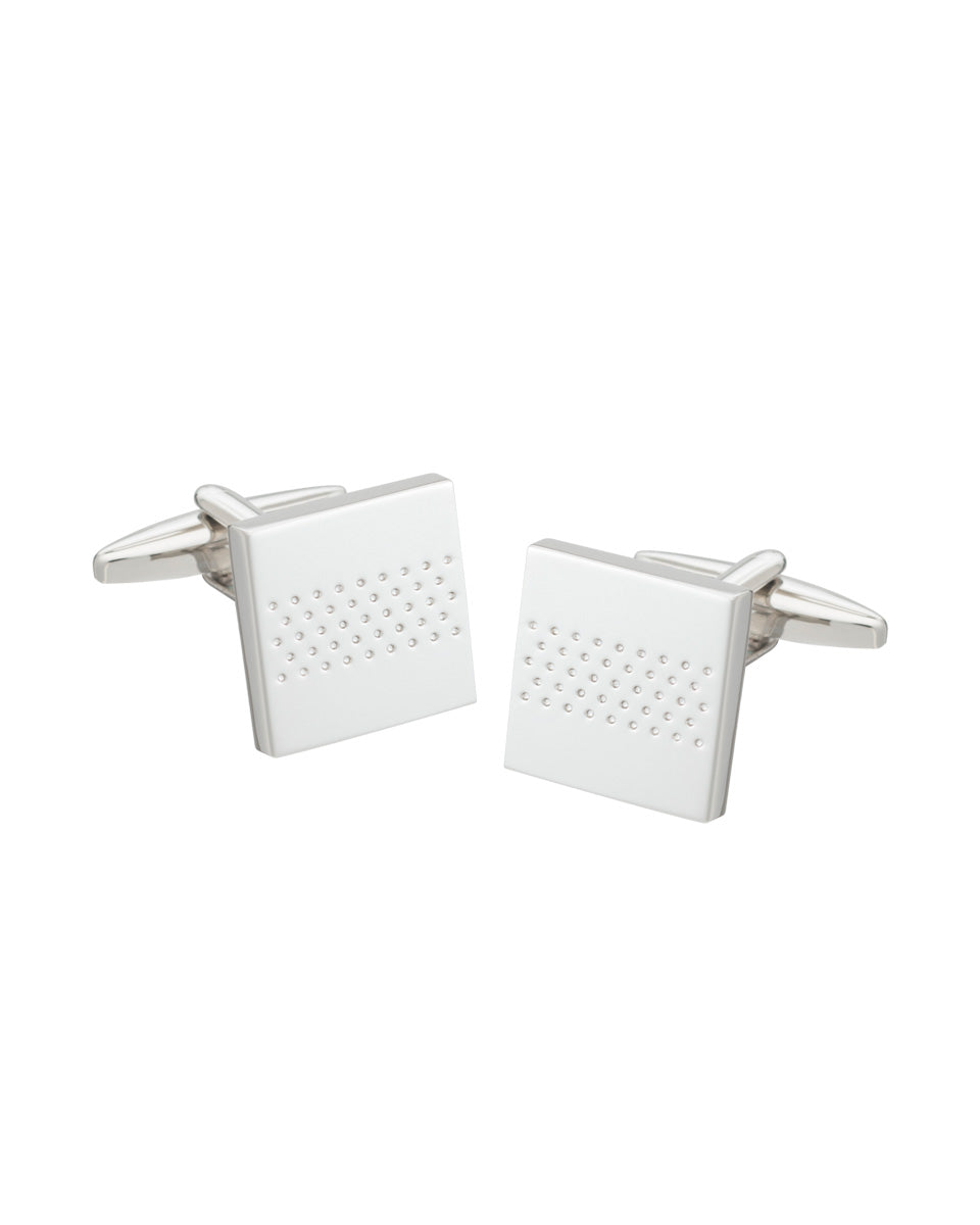 Square Cufflinks with Dotted Line Detail - Silver