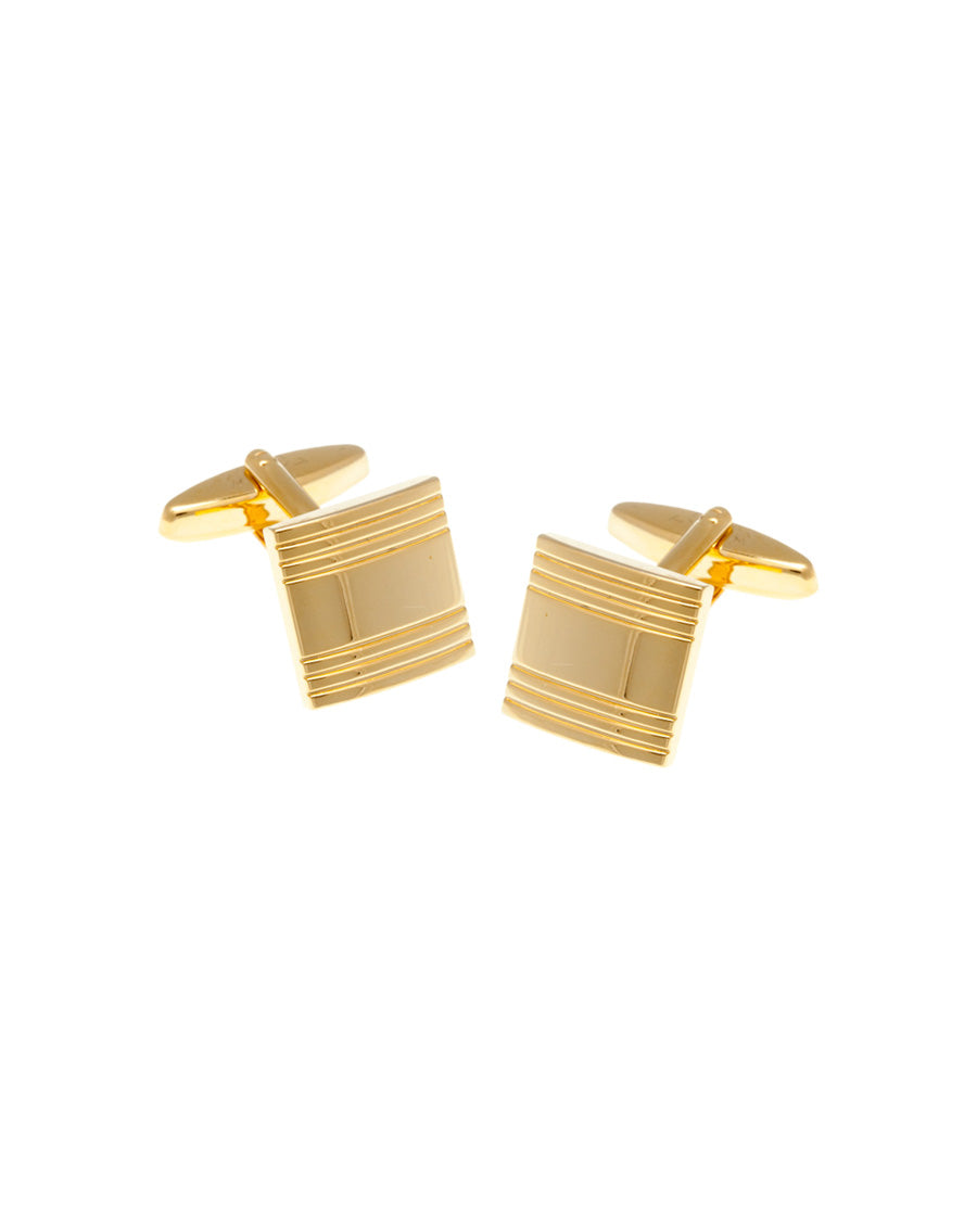 Gold Square Cufflinks with Line Design