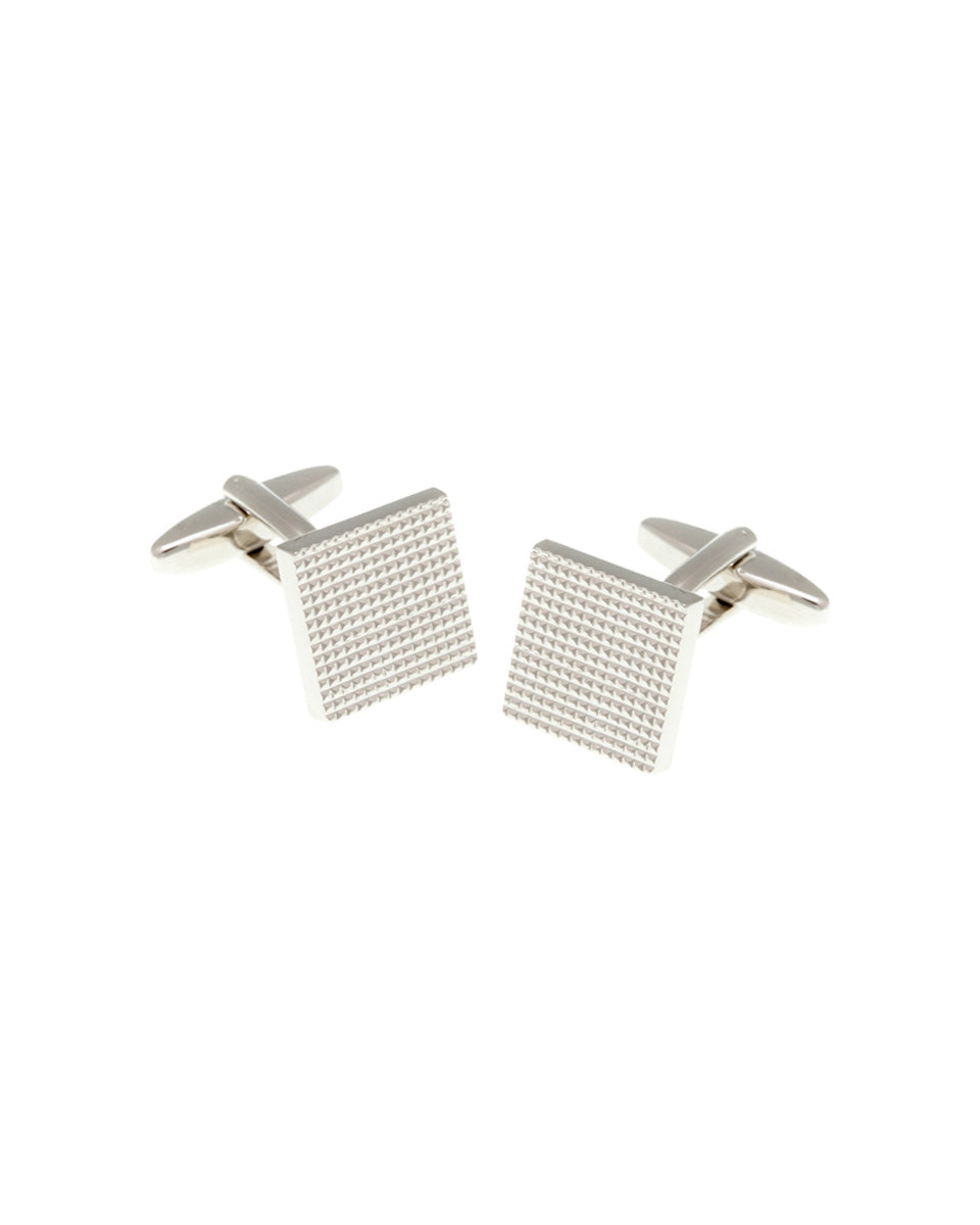 Silver Square Cufflinks with Textured Grid Design