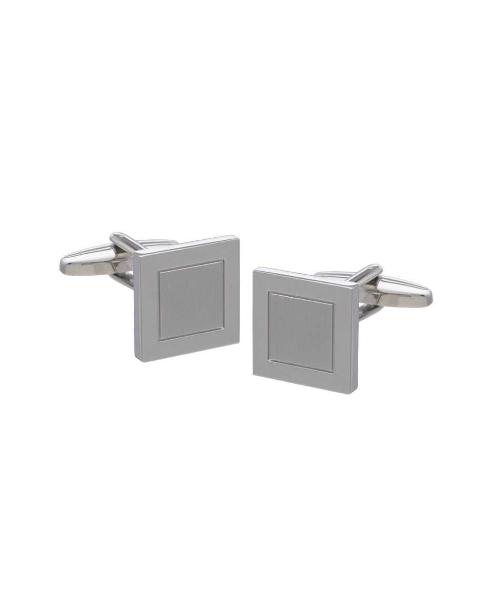 Silver Square Cufflinks with Linear Design