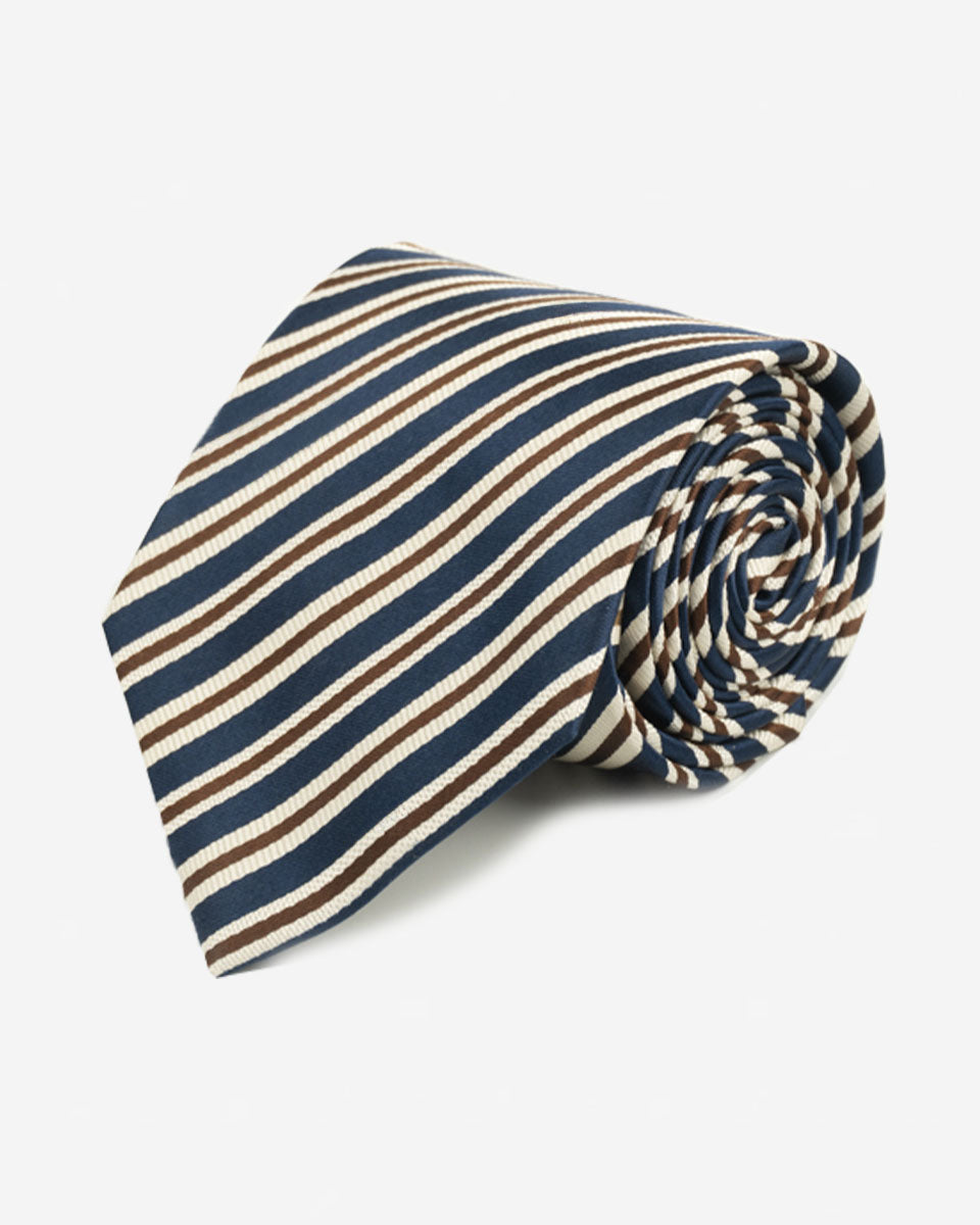 Corbata Azul con Rayas Blancas y Marrones