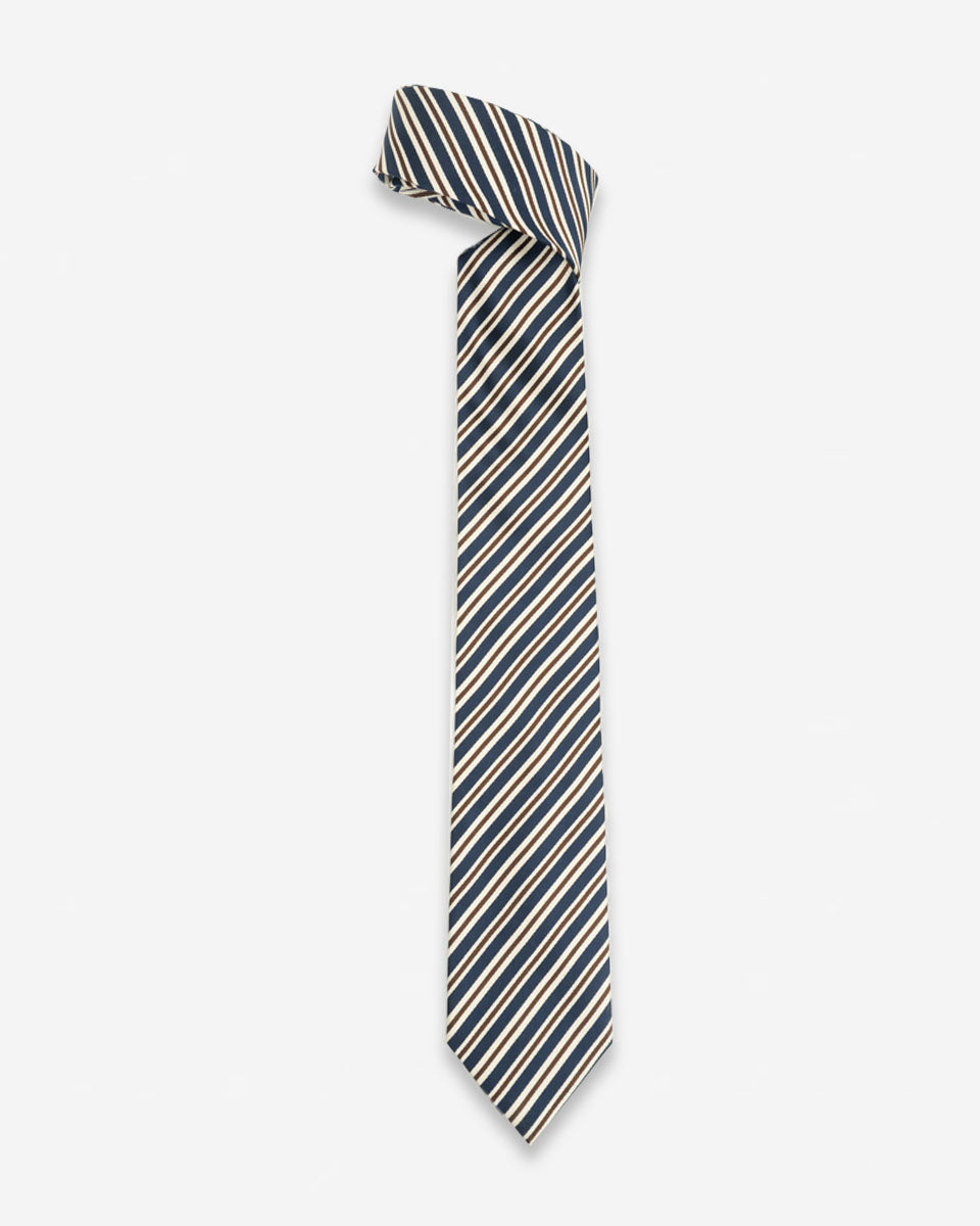Corbata Azul con Rayas Blancas y Marrones