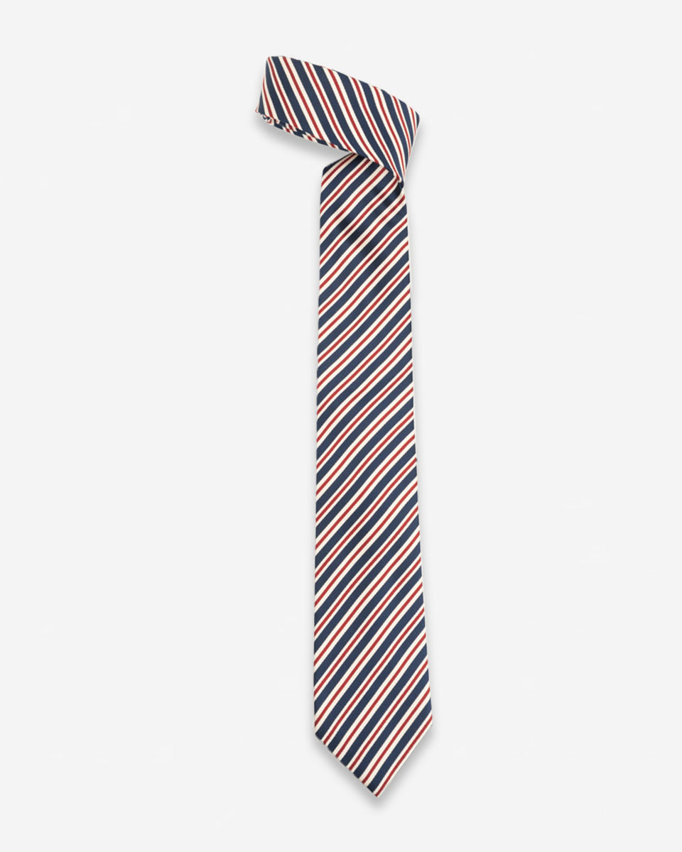 Corbata Azul con Rayas Blancas y Naranjas