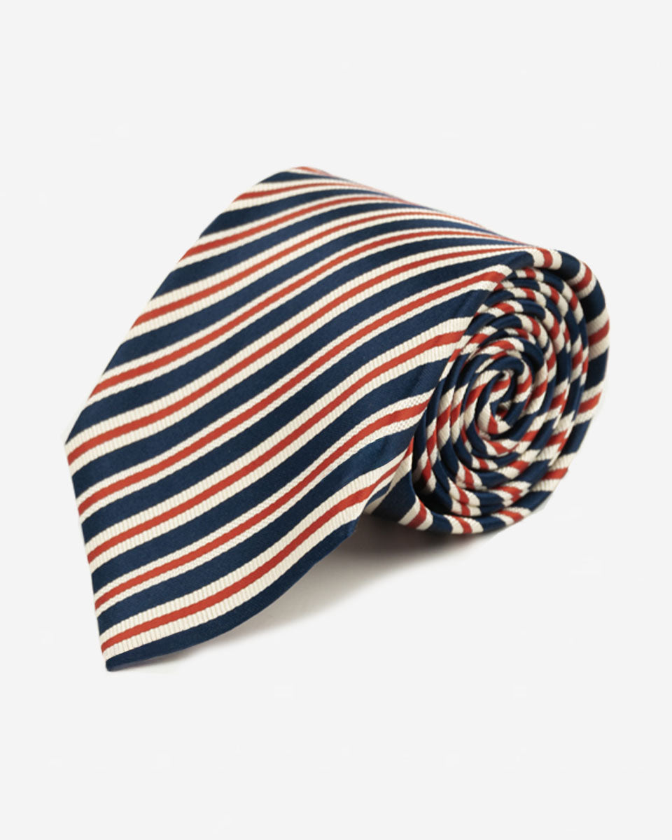 Corbata Azul con Rayas Blancas y Rojas