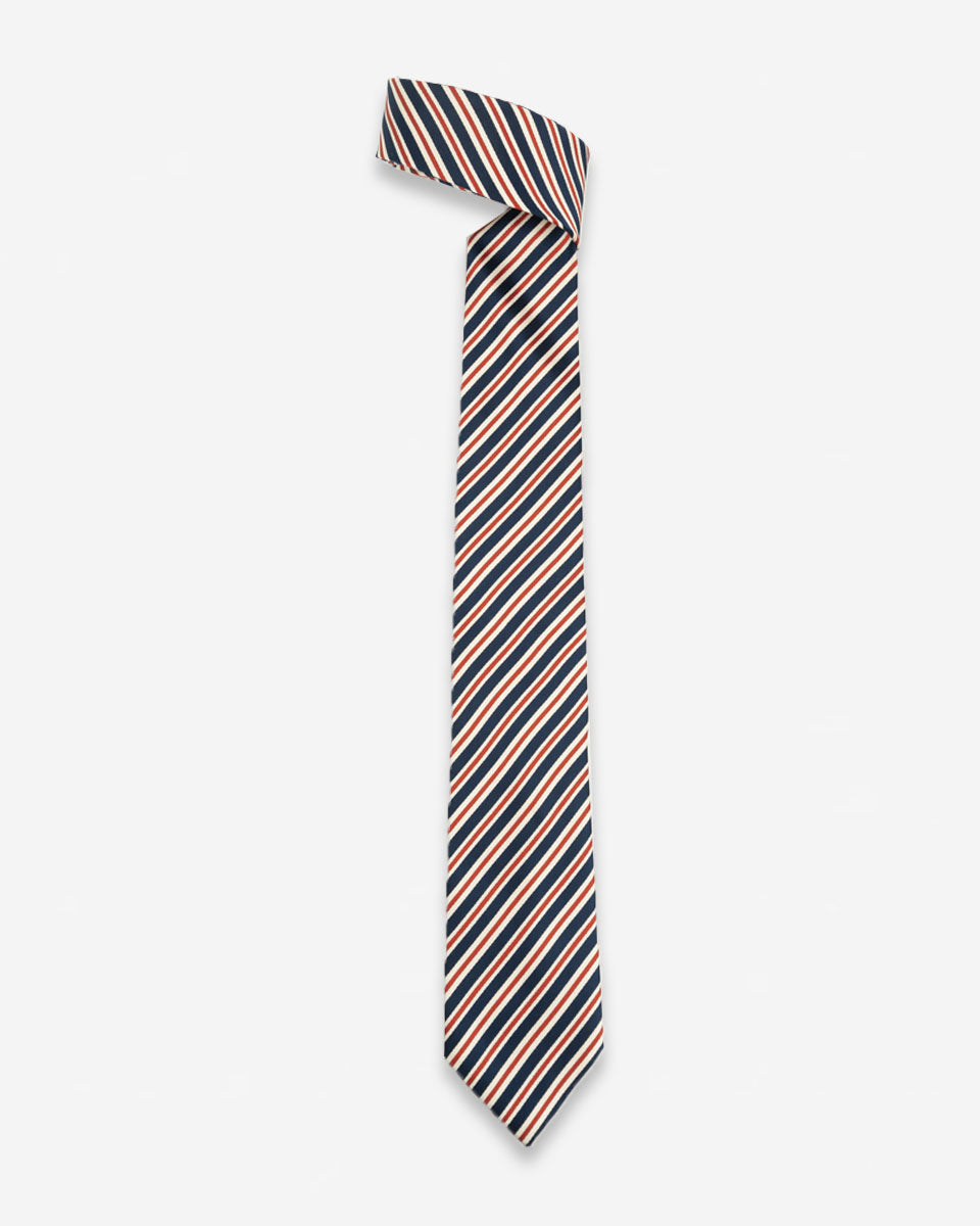 Corbata Azul con Rayas Blancas y Rojas