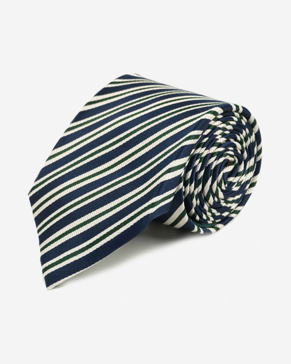 Corbata Azul con Rayas Blancas y Verdes