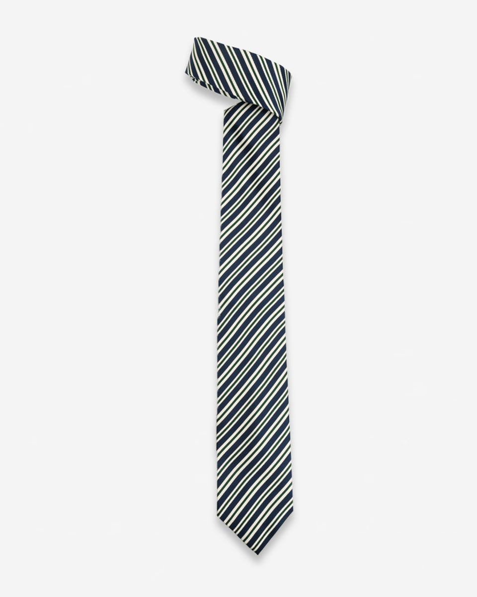 Corbata Azul con Rayas Blancas y Verdes