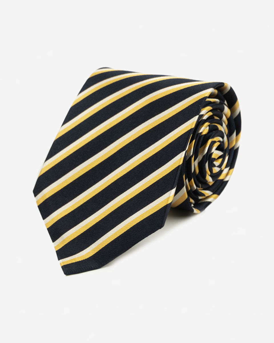 Corbata Azul con Rayas Amarrillas y Blancas