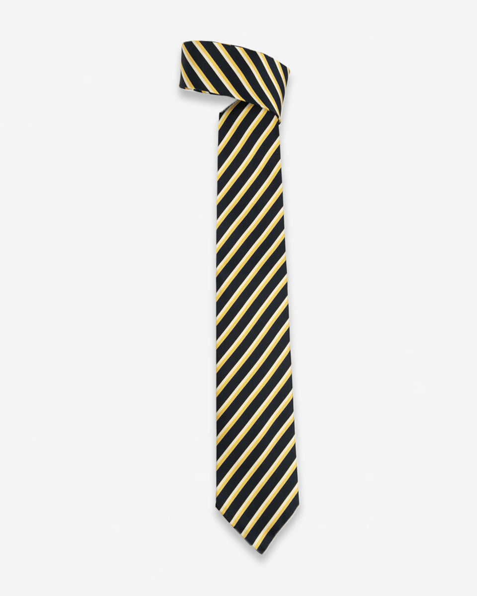 Corbata Azul con Rayas Amarrillas y Blancas