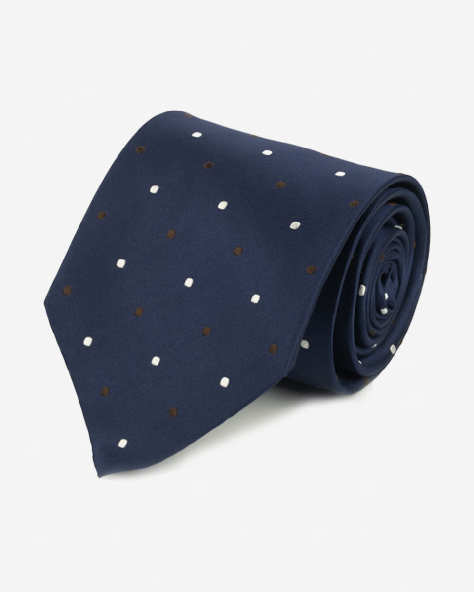 Corbata Azul con Puntos Blancos y Marrones