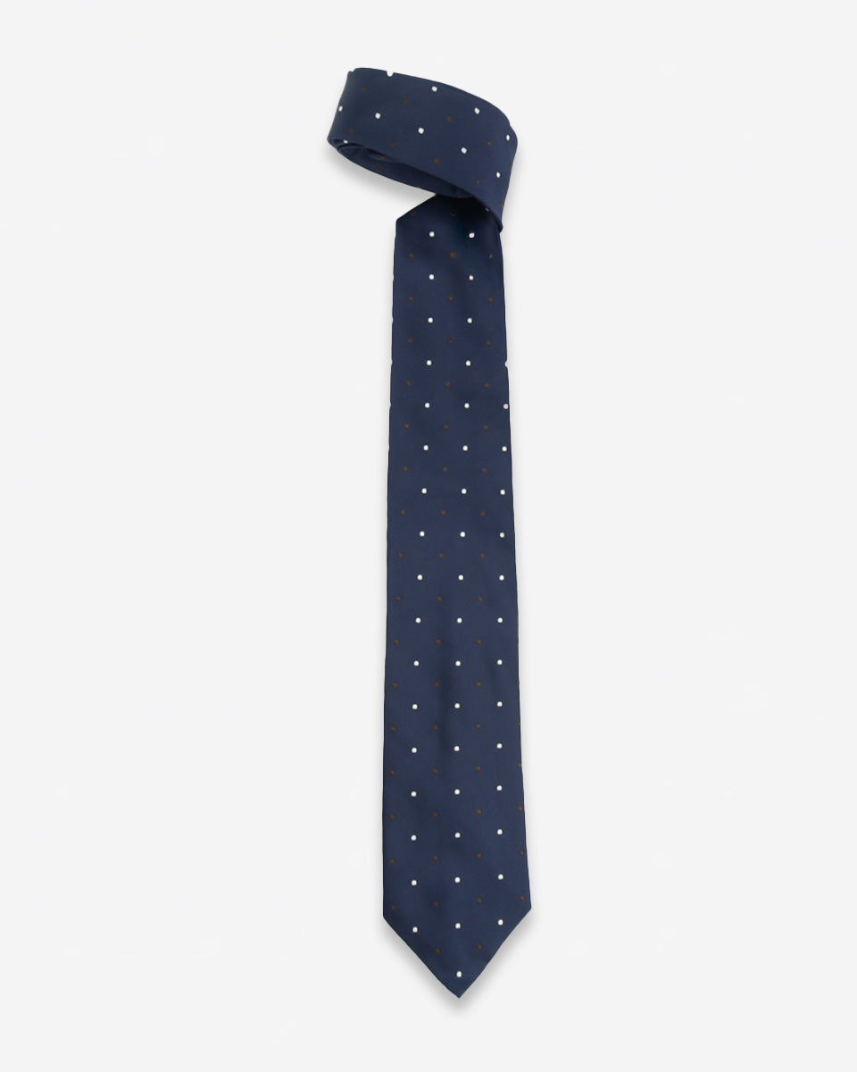 Corbata Azul con Puntos Blancos y Marrones