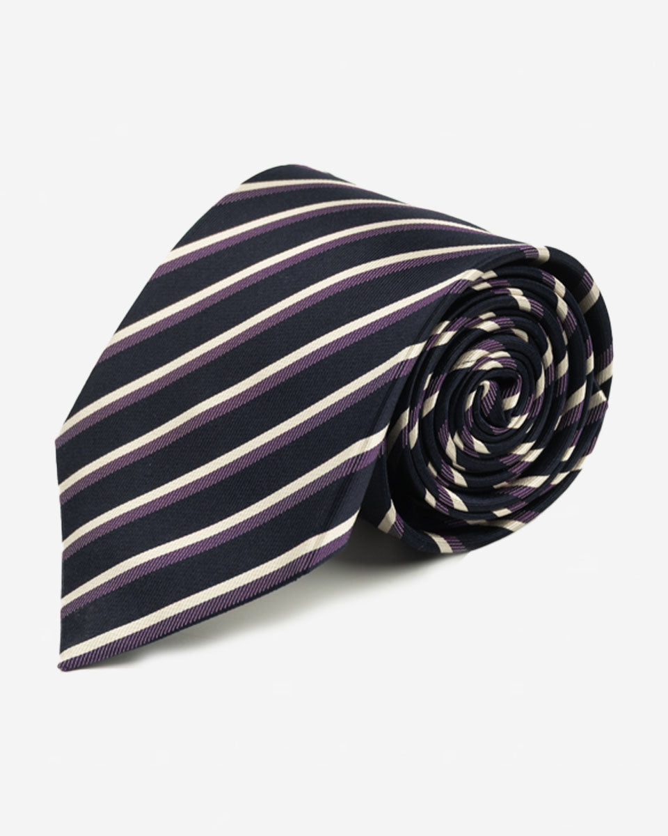 Corbata Azul con Rayas Blancas y Moradas