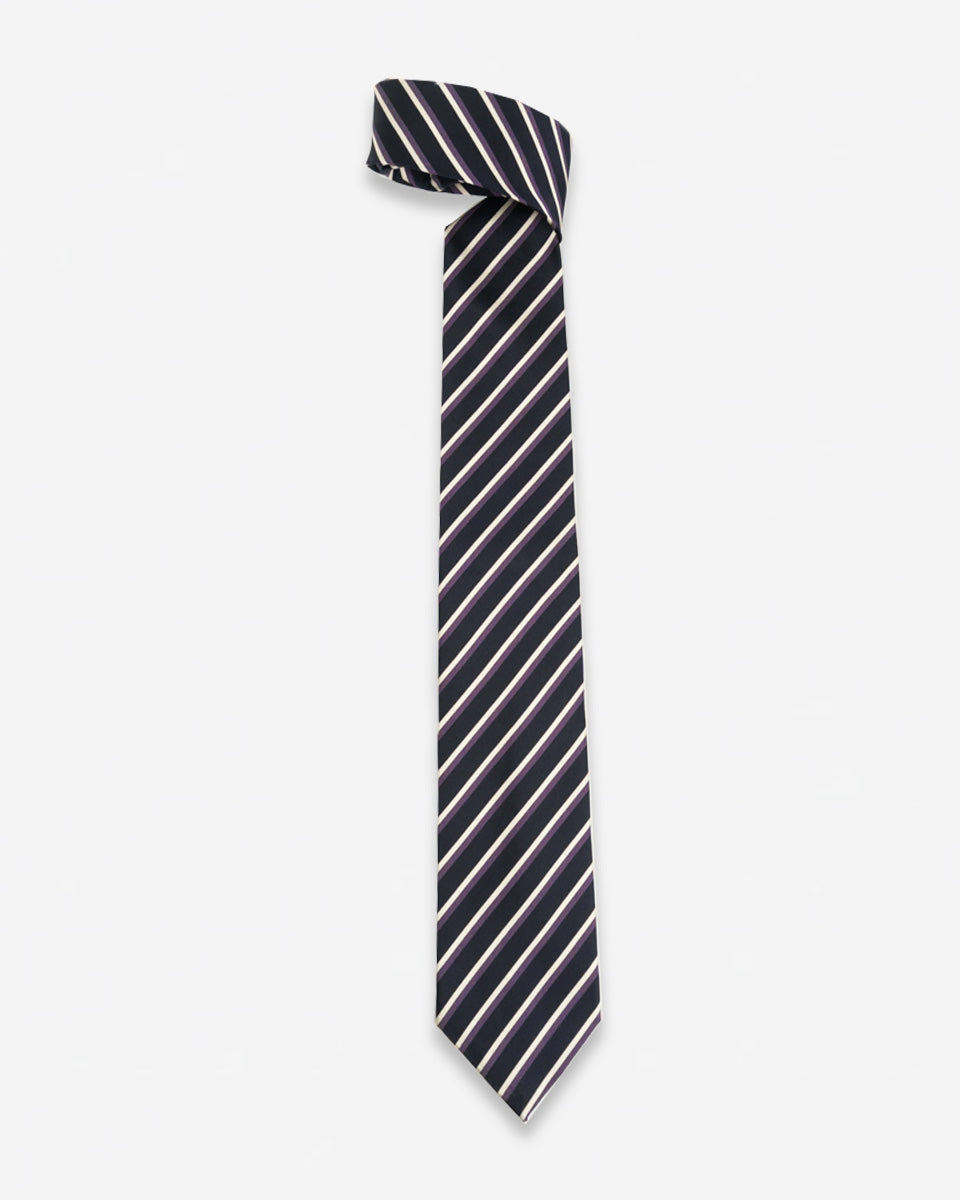 Corbata Azul con Rayas Blancas y Moradas