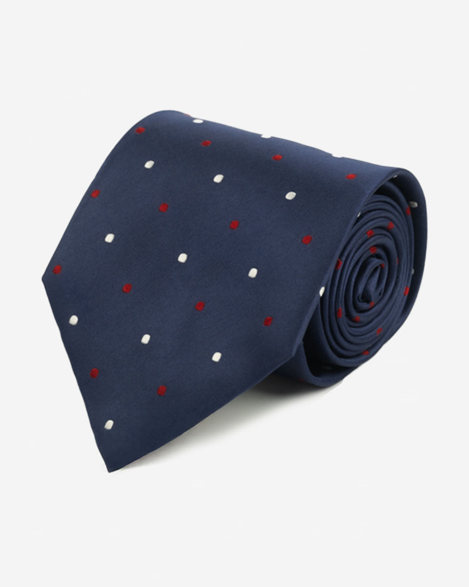 Corbata Azul con Puntos Blancos y Rojos