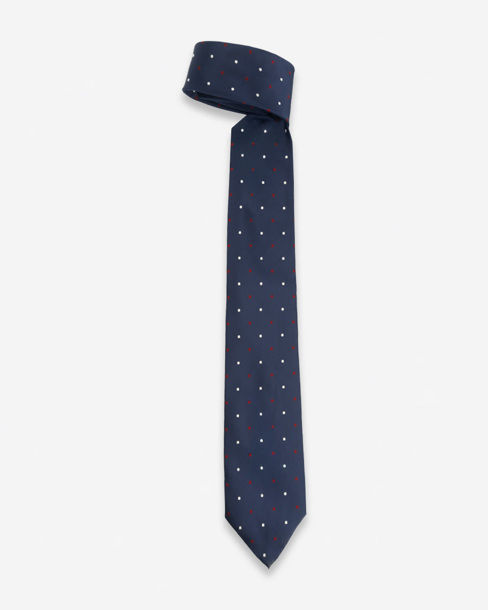 Corbata Azul con Puntos Blancos y Rojos