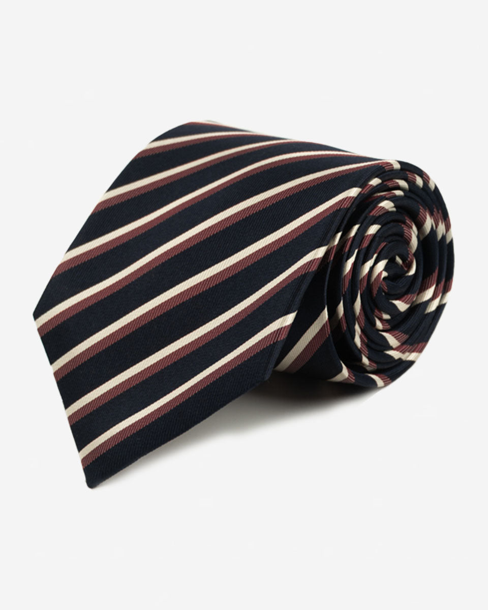 Corbata Azul con Rayas Blancas y Guindas