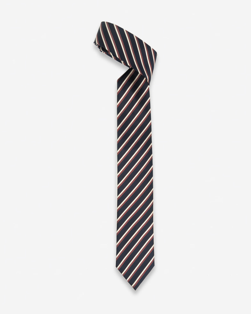 Corbata Azul con Rayas Blancas y Guindas