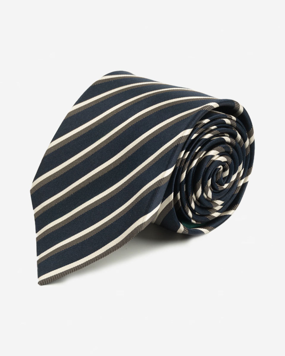 Corbata Azul con Rayas Marrones y Blancas