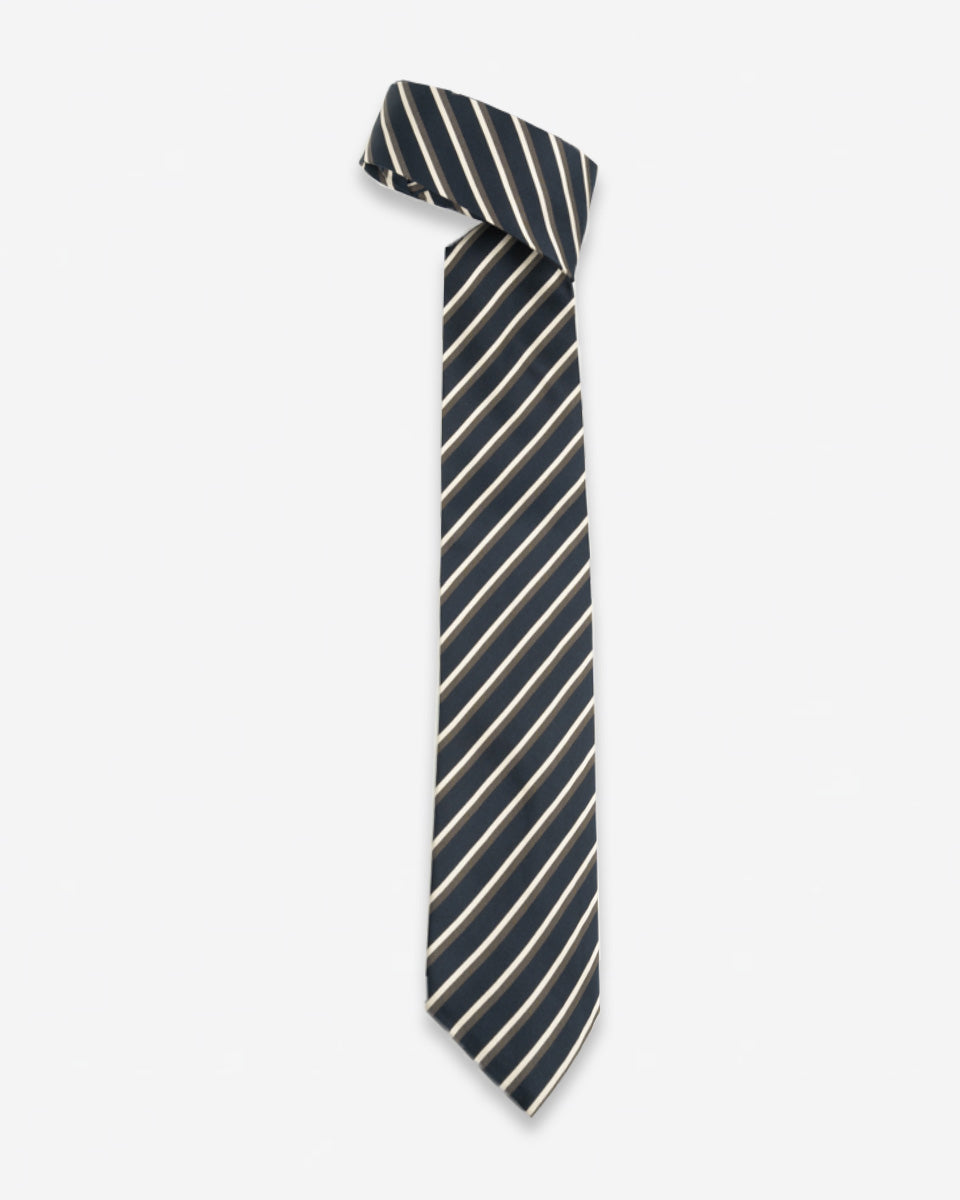 Corbata Azul con Rayas Marrones y Blancas