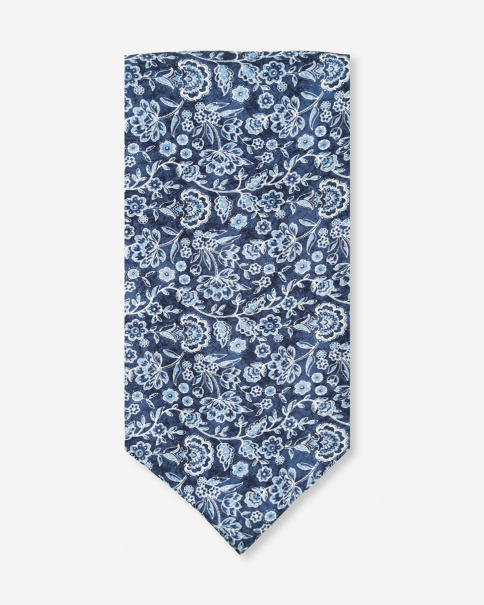 Corbatón - Ascot Azul con Diseño Blanco