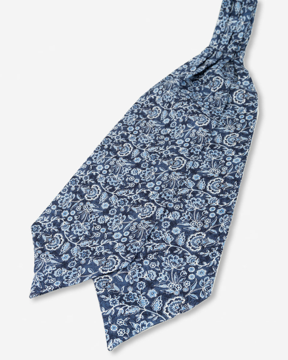 Corbatón - Ascot Azul con Diseño Blanco