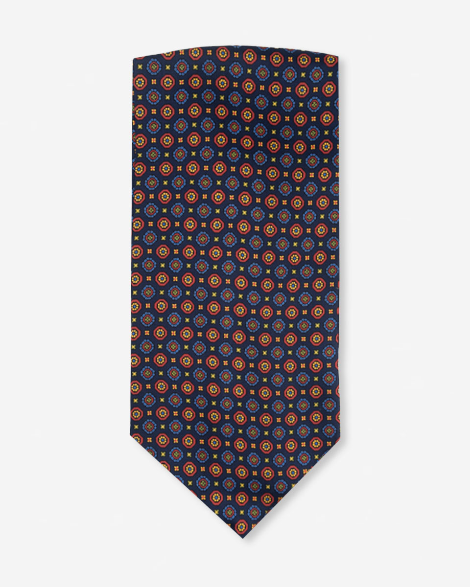 Corbatón - Ascot Azul con Diseño Rojo