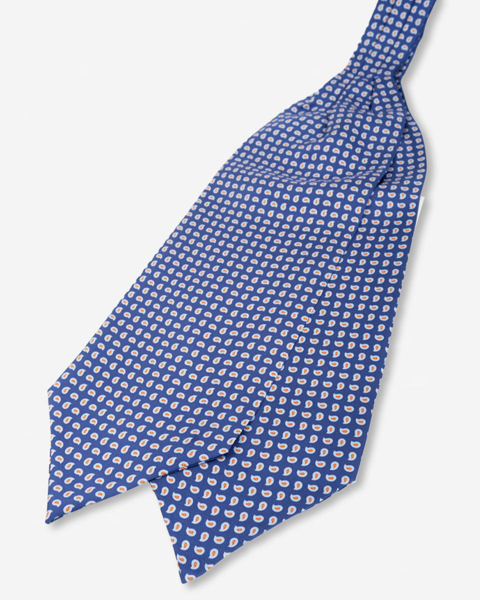 Corbatón - Ascot Azulino con Diseño Naranja