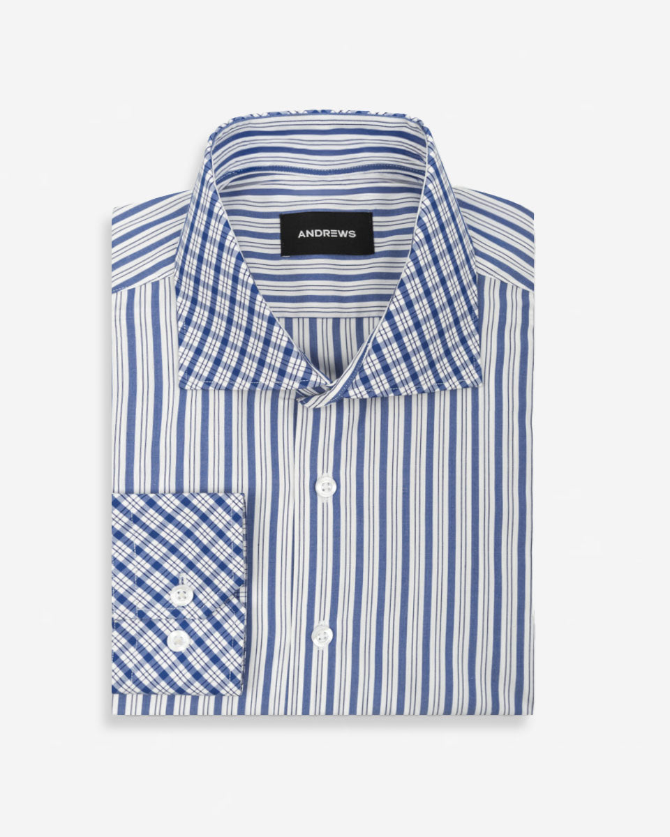 Camisa de Vestir Azul-Detalle en el Cuello y Puño a Contraste