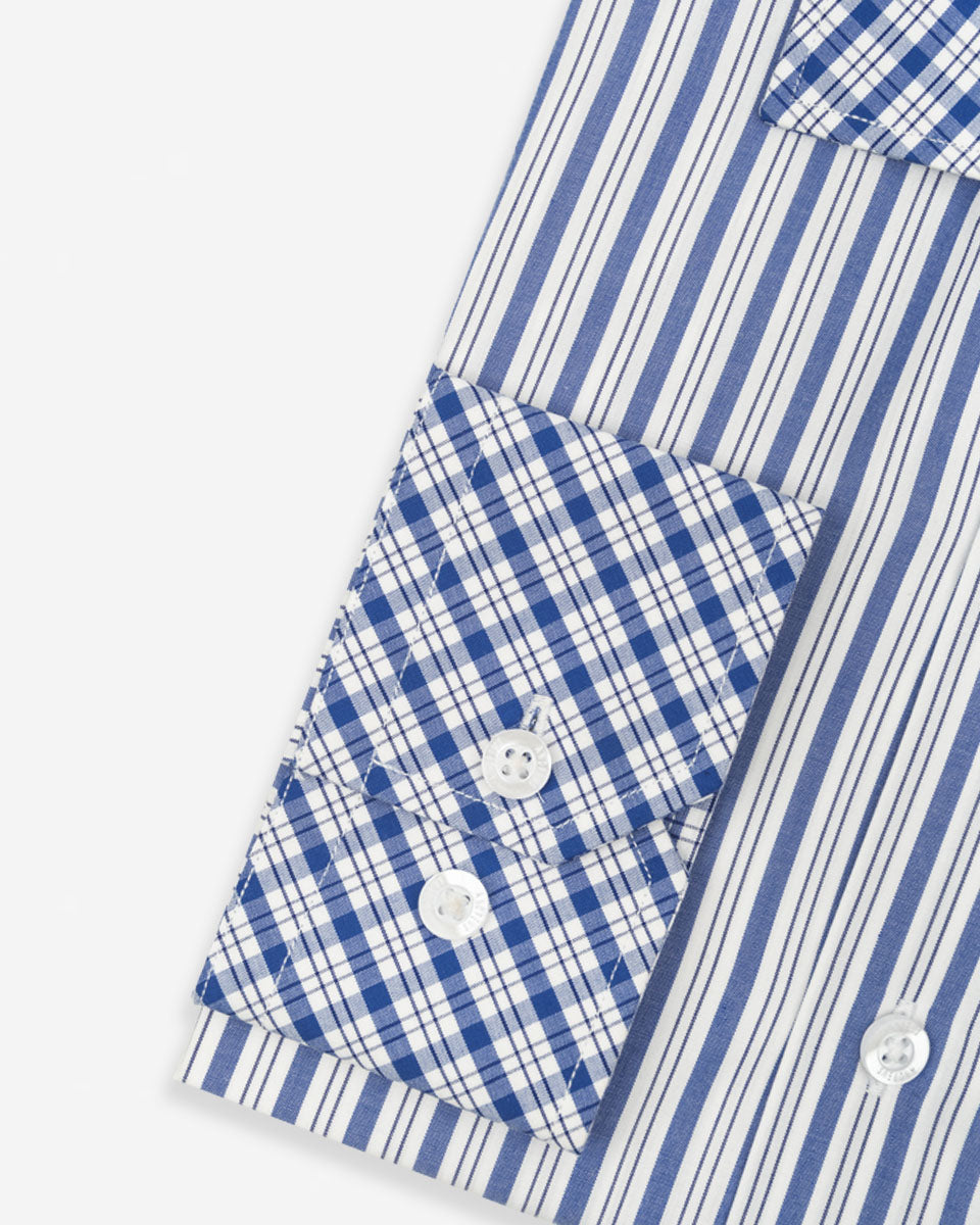 Camisa de Vestir Azul-Detalle en el Cuello y Puño a Contraste