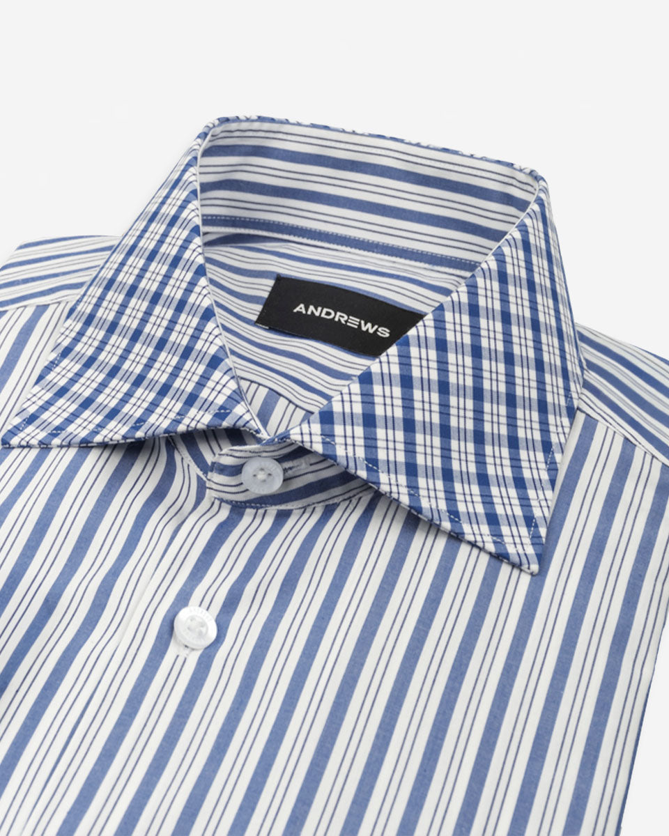 Camisa de Vestir Azul-Detalle en el Cuello y Puño a Contraste