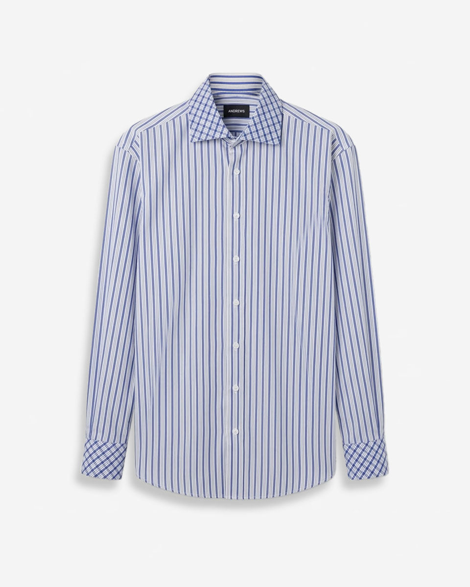 Camisa de Vestir Azul-Detalle en el Cuello y Puño a Contraste