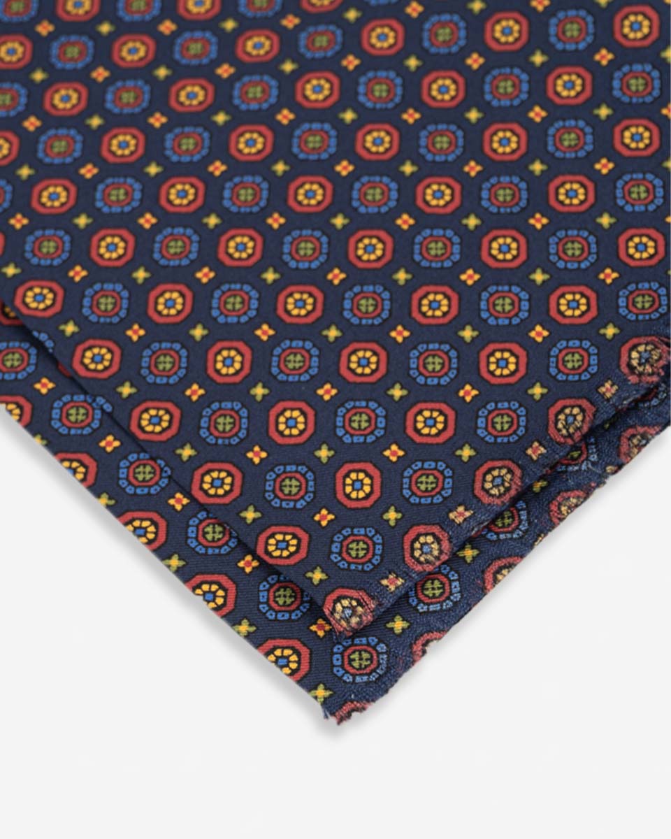 Bufanda - Foulard Azul con Diseño Rojo