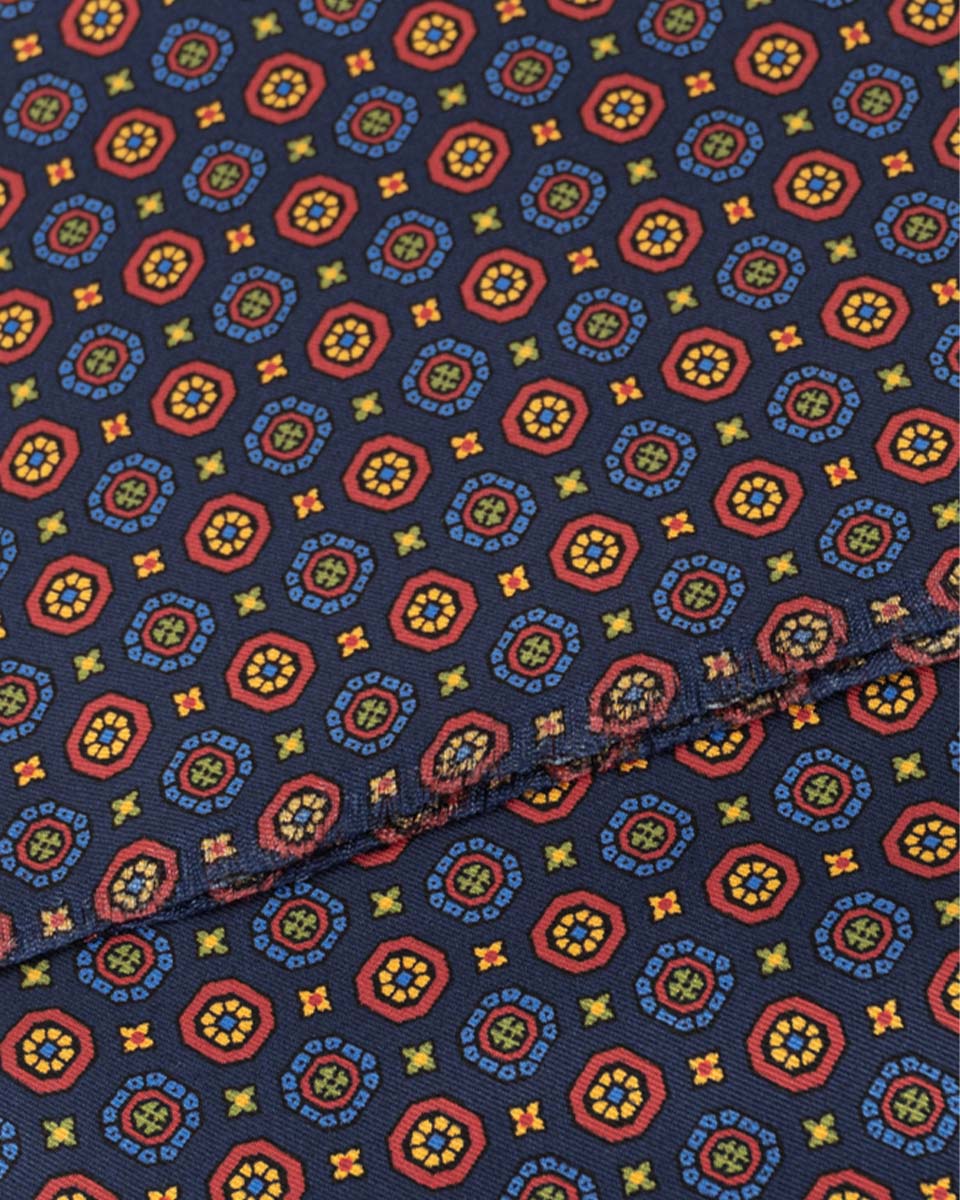 Bufanda - Foulard Azul con Diseño Rojo