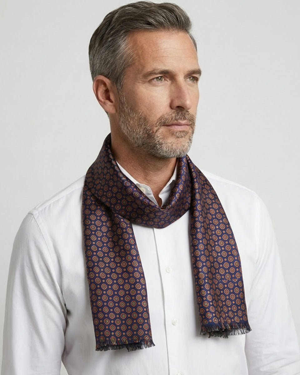 Bufanda - Foulard Azul con Diseño Rojo