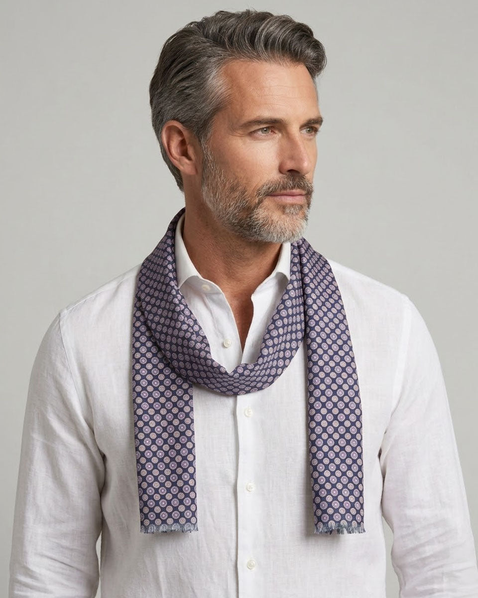 Bufanda - Foulard Azul Oscuro con Diseño Lila
