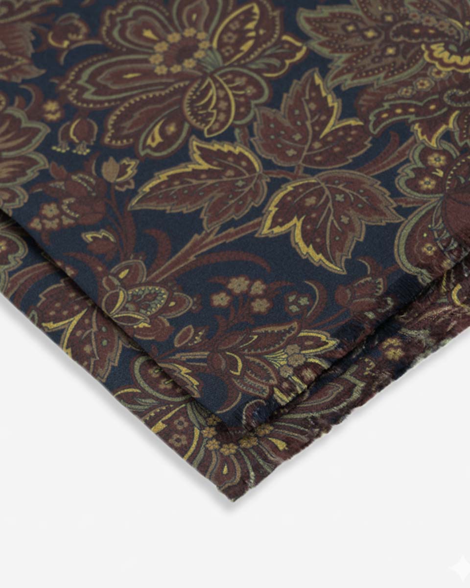 Bufanda - Foulard Azul Oscuro con Diseño Marrón
