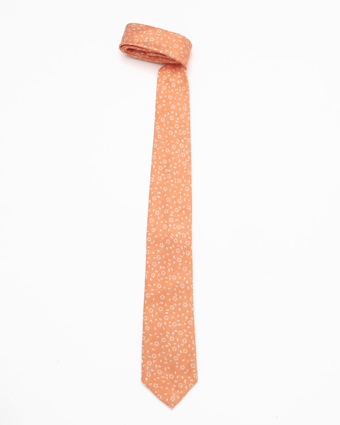 CORBATA NARANJA FLORES BLANCAS