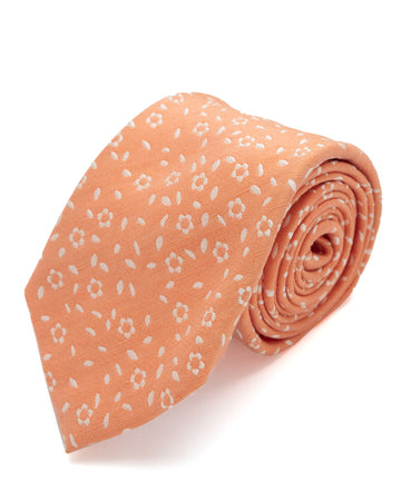 CORBATA NARANJA FLORES BLANCAS