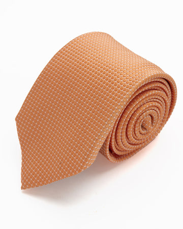 CORBATA NARANJA CON CUADROS BORDES BLANCOS