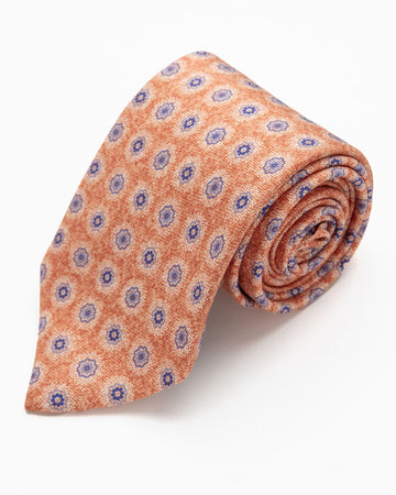 CORBATA NARANJA CON FLORES AZULES