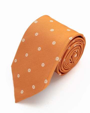 CORBATA NARANJA CON FLORES BLANCAS