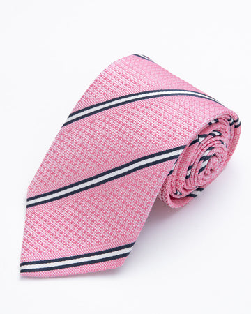 CORBATA ROSADA CON RAYAS AZUL Y BLANCO