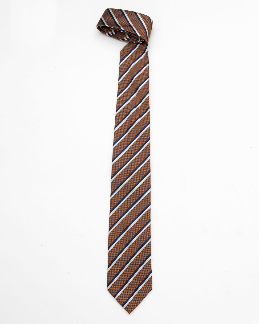 CORBATA OCRE RAYAS AZUL Y GRIS