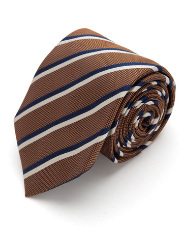 CORBATA OCRE RAYAS AZUL Y GRIS