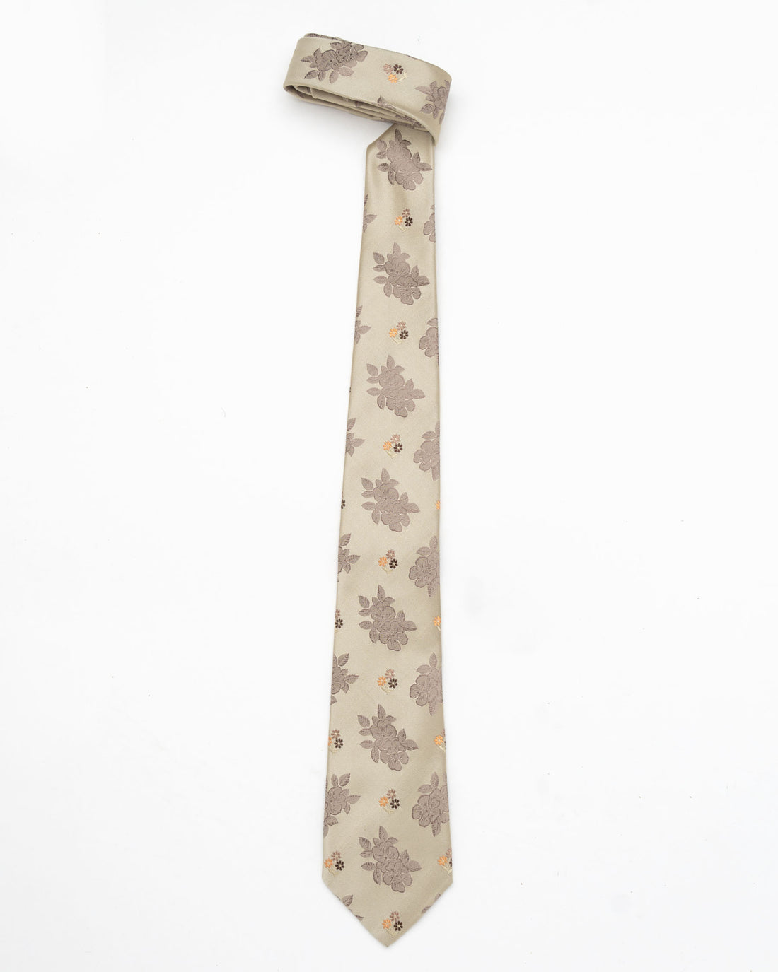 CORBATA BEIGE CON FLORES MARRON Y NARANJA