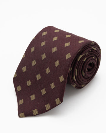 CORBATA VINO CUADROS DORADOS