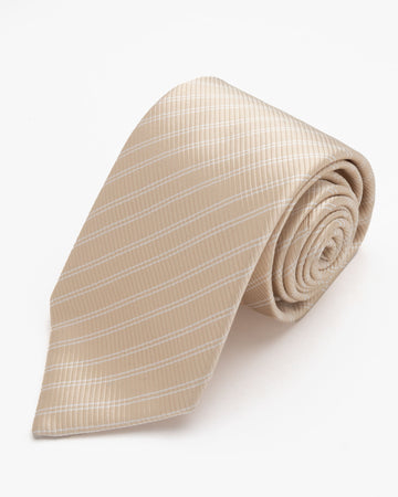 CORBATA BEIGE CLARO CON LINEAS BLANCAS DELGADAS