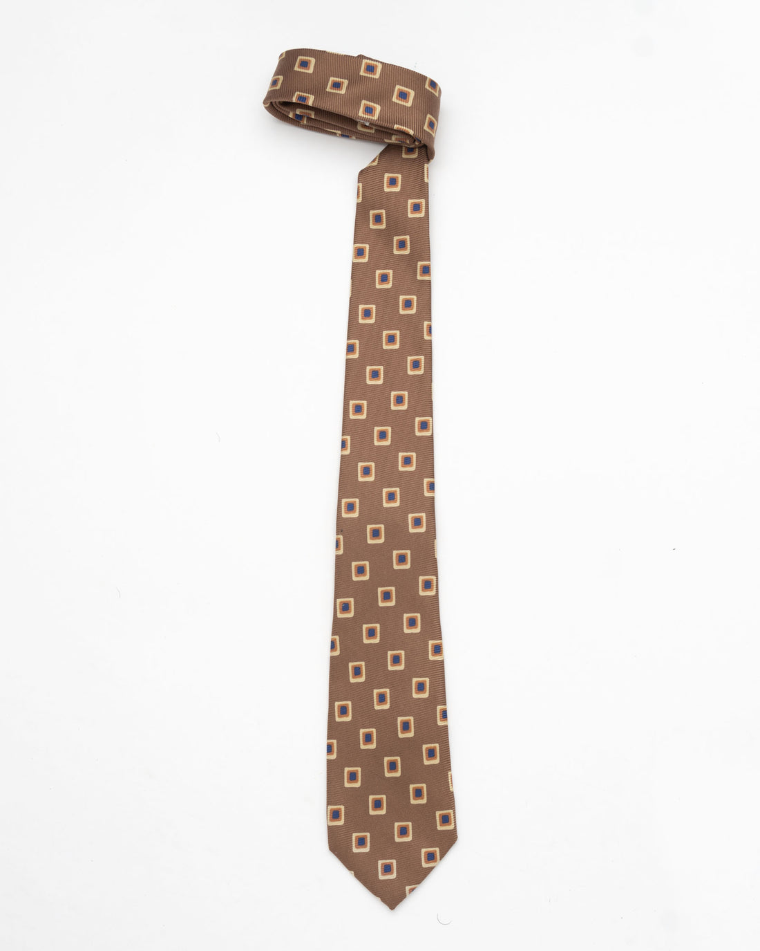 CORBATA MARRON CON CUADROS AMARIILOS NARANJA Y AZULES